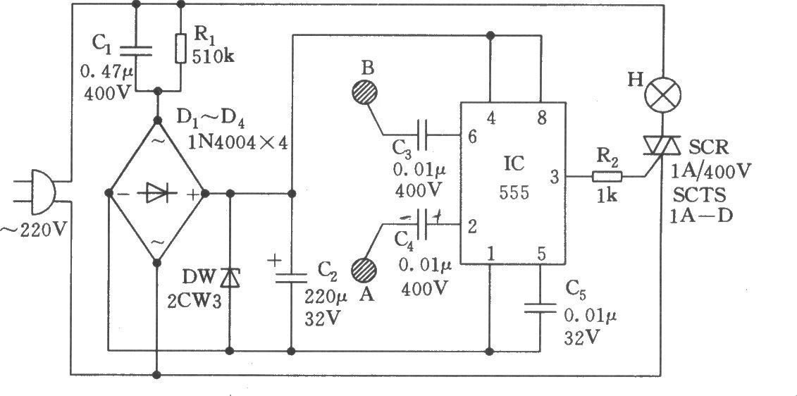 臺燈觸摸式開關電路