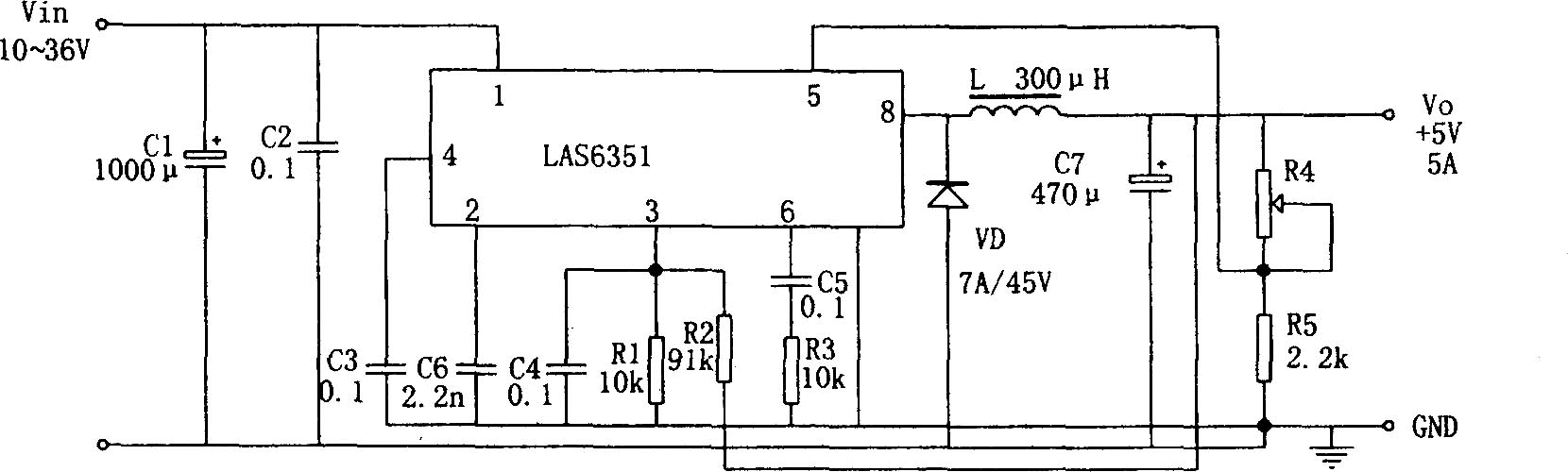 用LAS6351構成的大電流高效開關穩壓電源