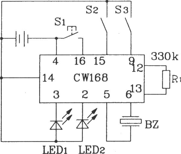 CW168新穎閃光報警集成電路典型應用電路