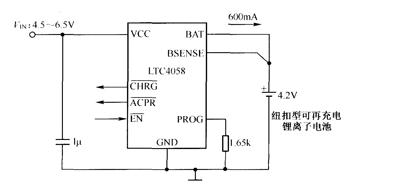 由LTC4058構(gòu)成的充電電路