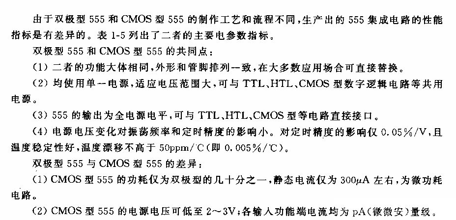 雙極型和CMOS型555的性能比較