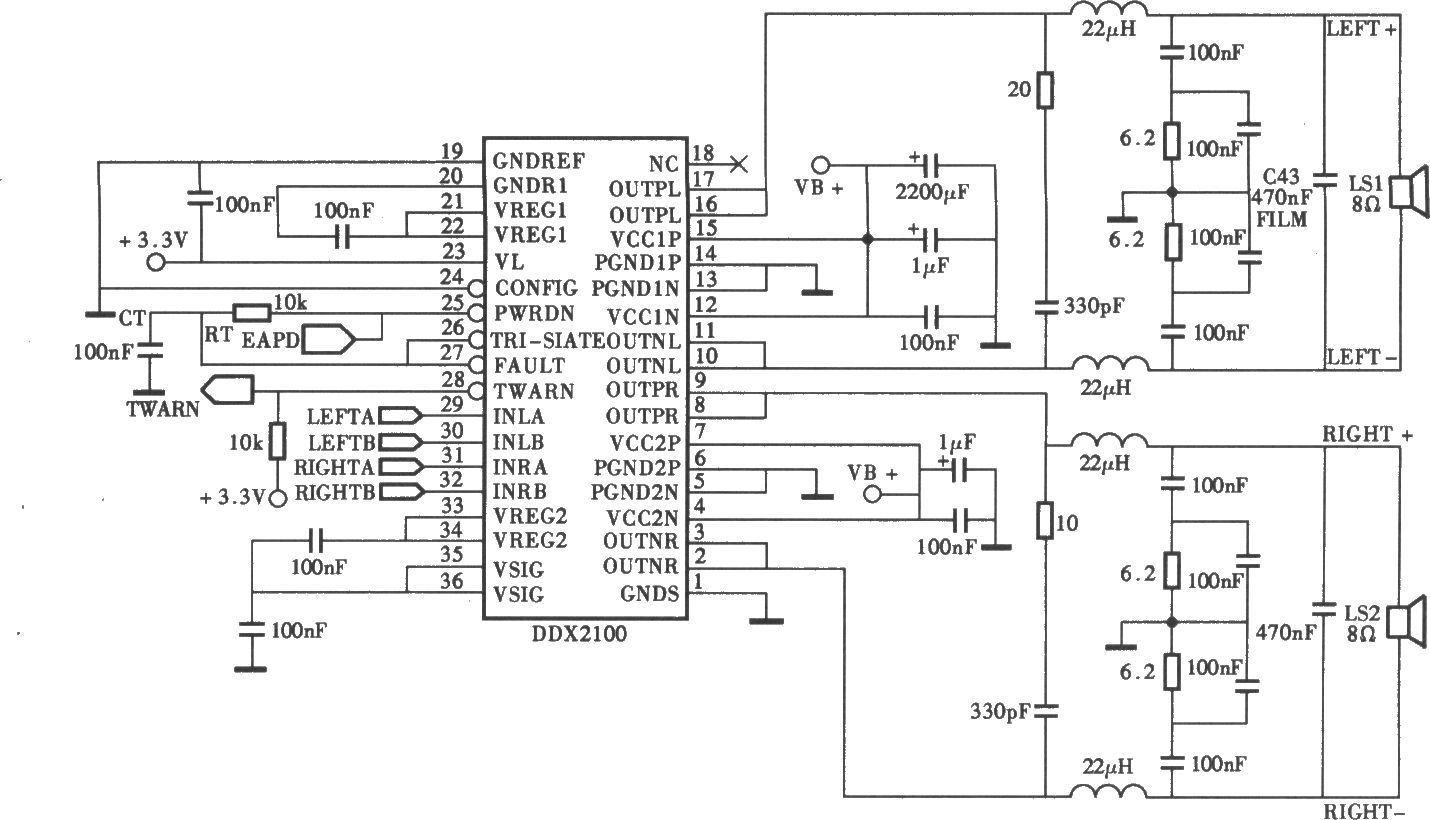 DDX-2100型數(shù)字功放電路