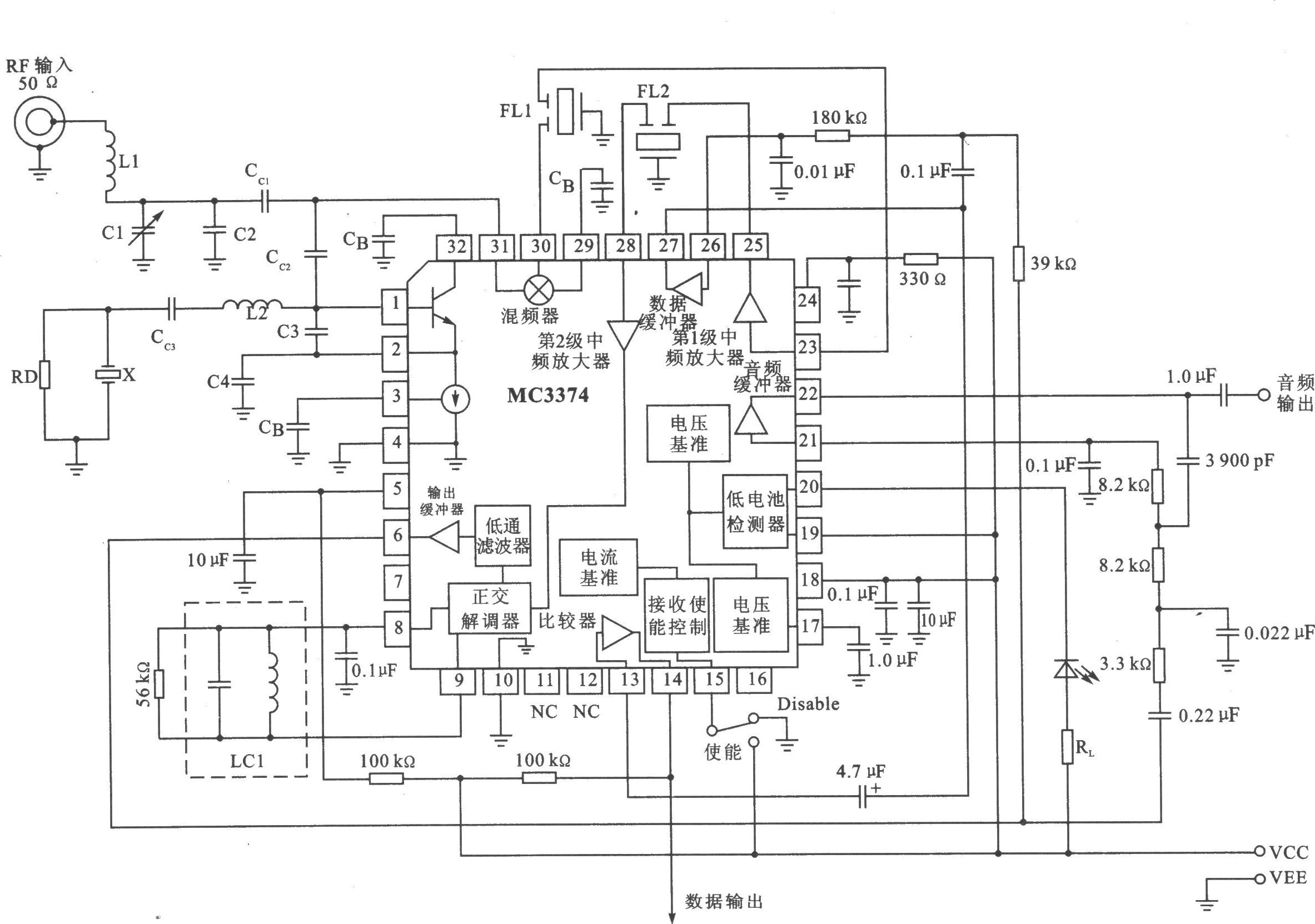 MC3374/D FM/FSK 75 MHz低功耗接收器