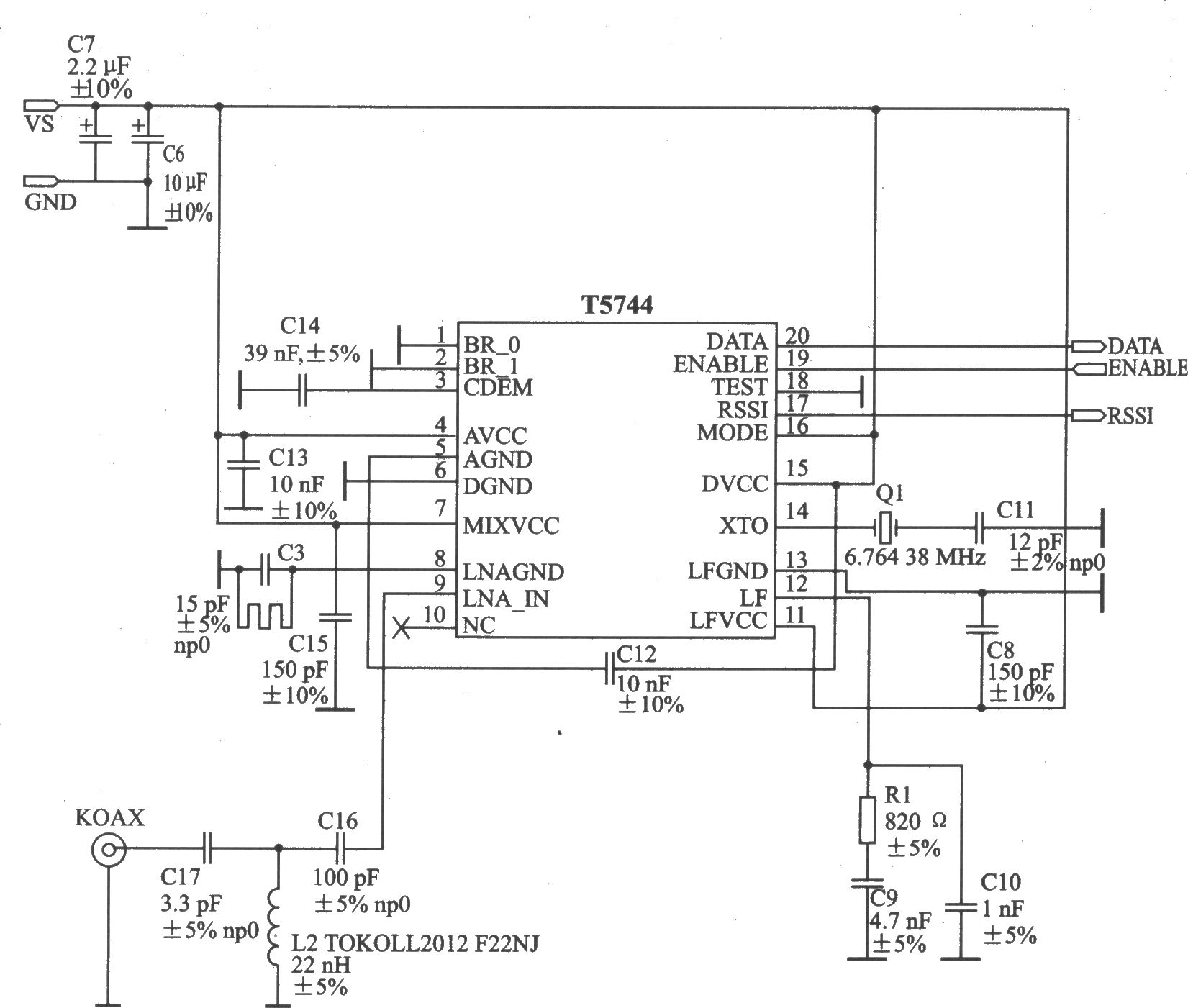 T5744 ASK 450～300 MHz接收器