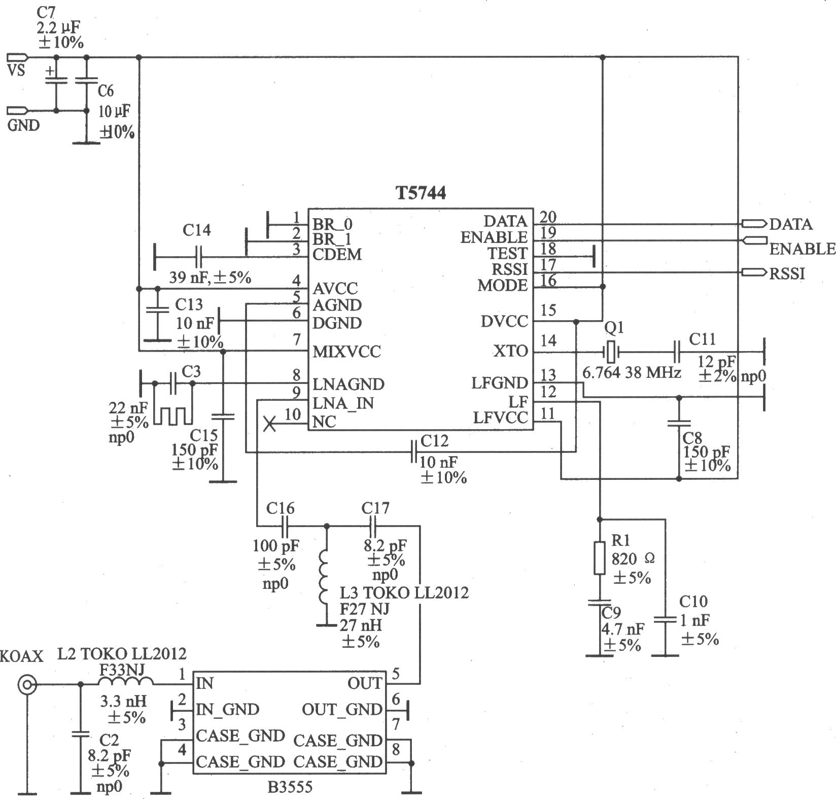 T5744 ASK 450～300 MHz接收器