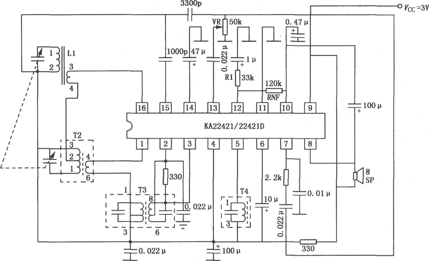 KA22421／22421D AM单片收音机电路