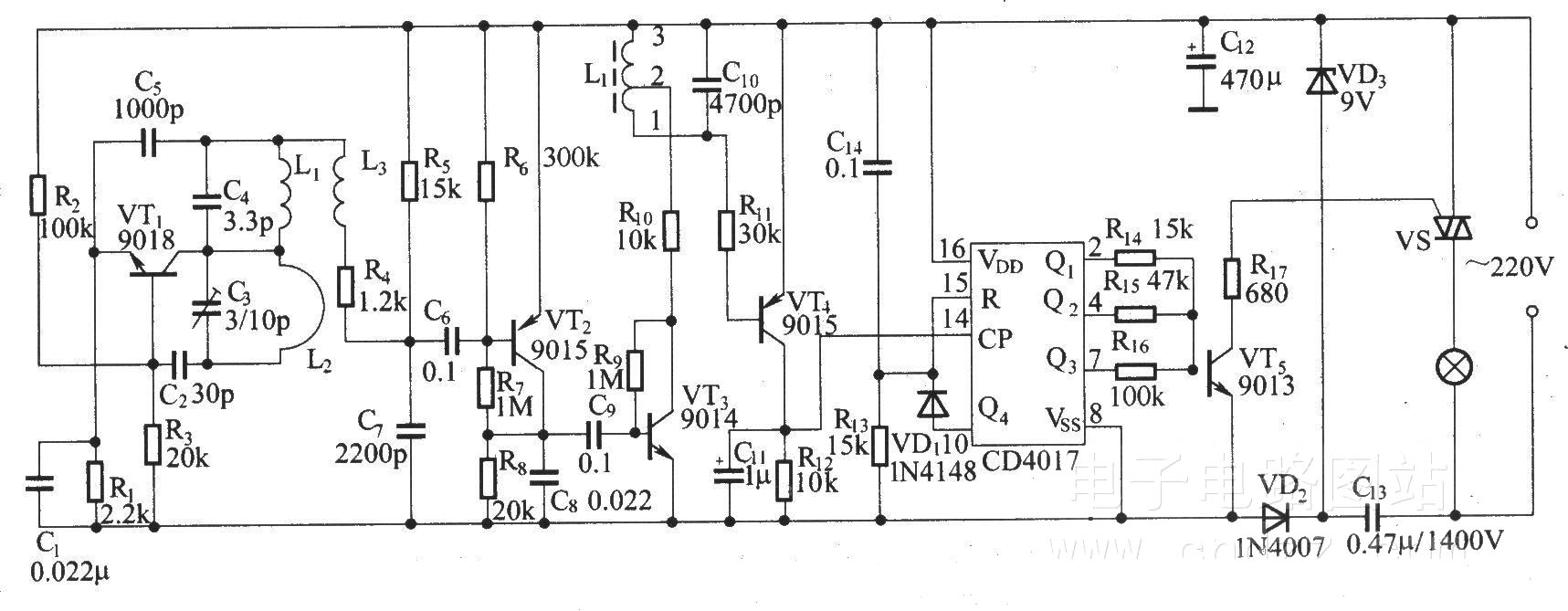 遙控調(diào)光調(diào)速接收器電路原理圖