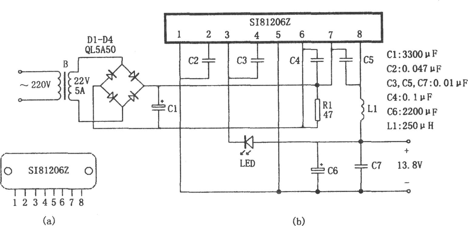 采用SI81206Z模块的13.8V开关稳压电源