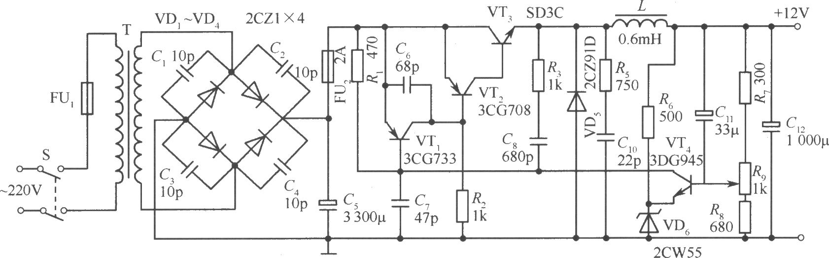 晶體管開關(guān)穩(wěn)壓電源電路