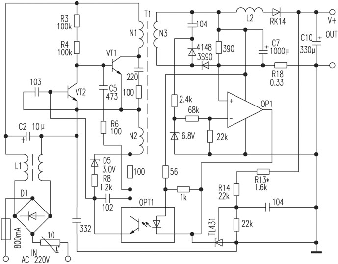 袖珍式開關(guān)電源充電器電路