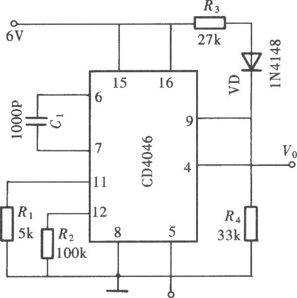 由CD4046组成的温度-频率变换电路