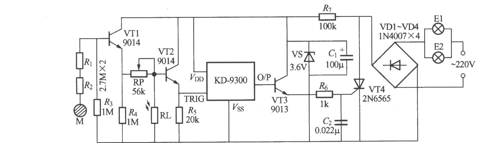 夜間門鎖自動燈電路