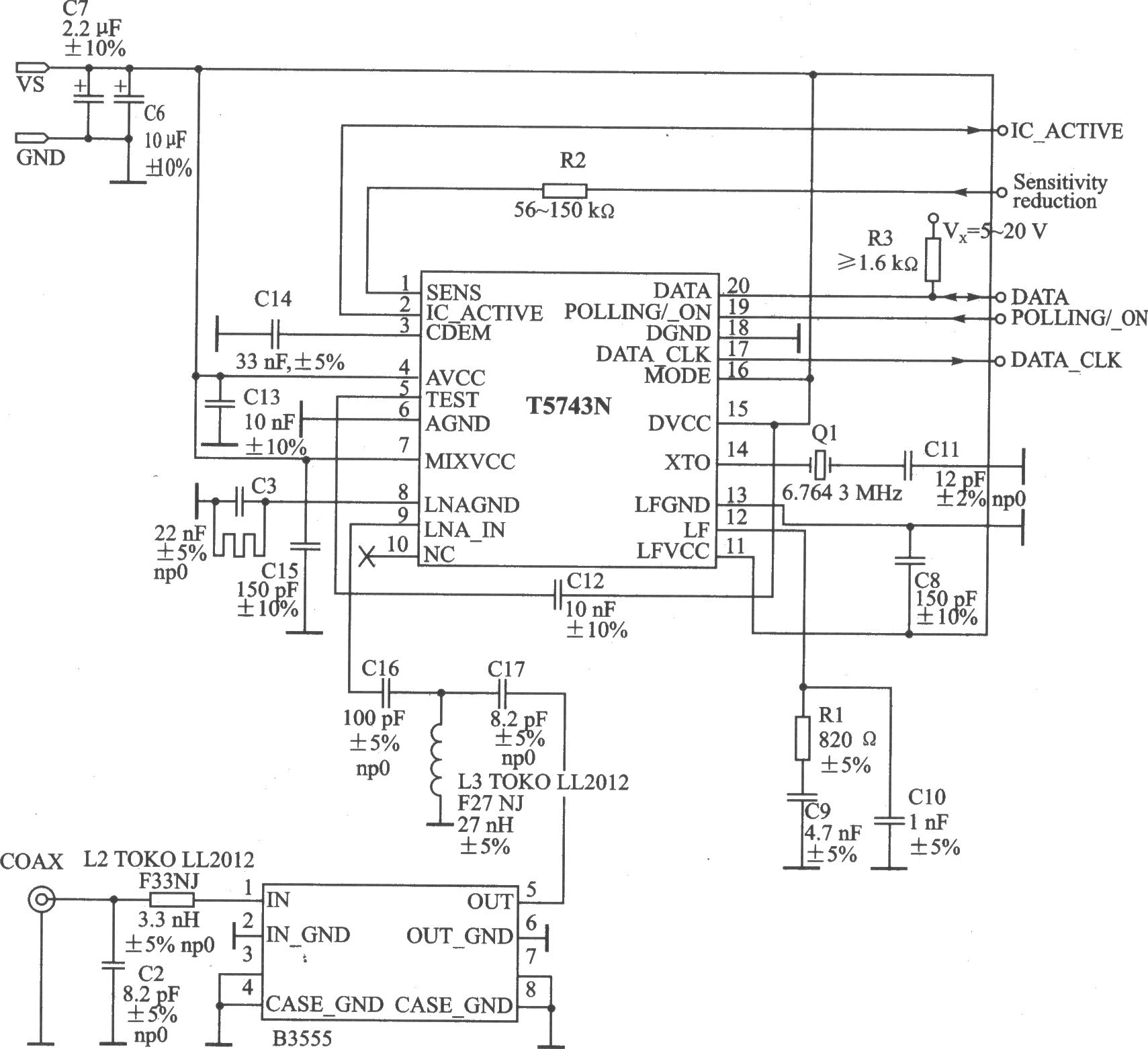 T5743N ASK/FSK 433.92/315 MHz接收器