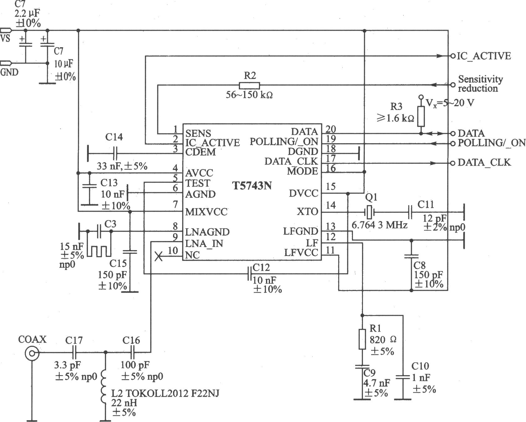 T5743N ASK/FSK 433.92/315 MHz接收器