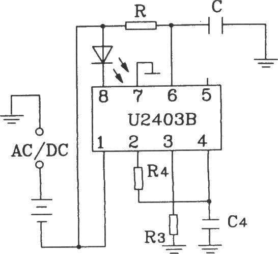 U2403B恒流充電計(jì)時(shí)器典型應(yīng)用電路