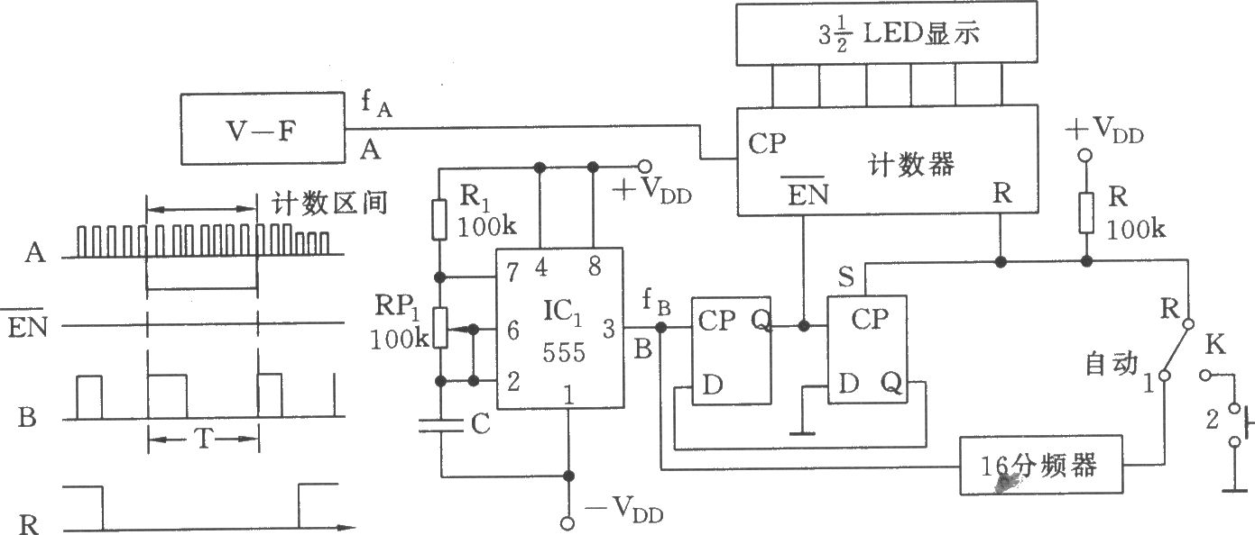 555構成的電壓／頻率變換器的計數(shù)顯示電路