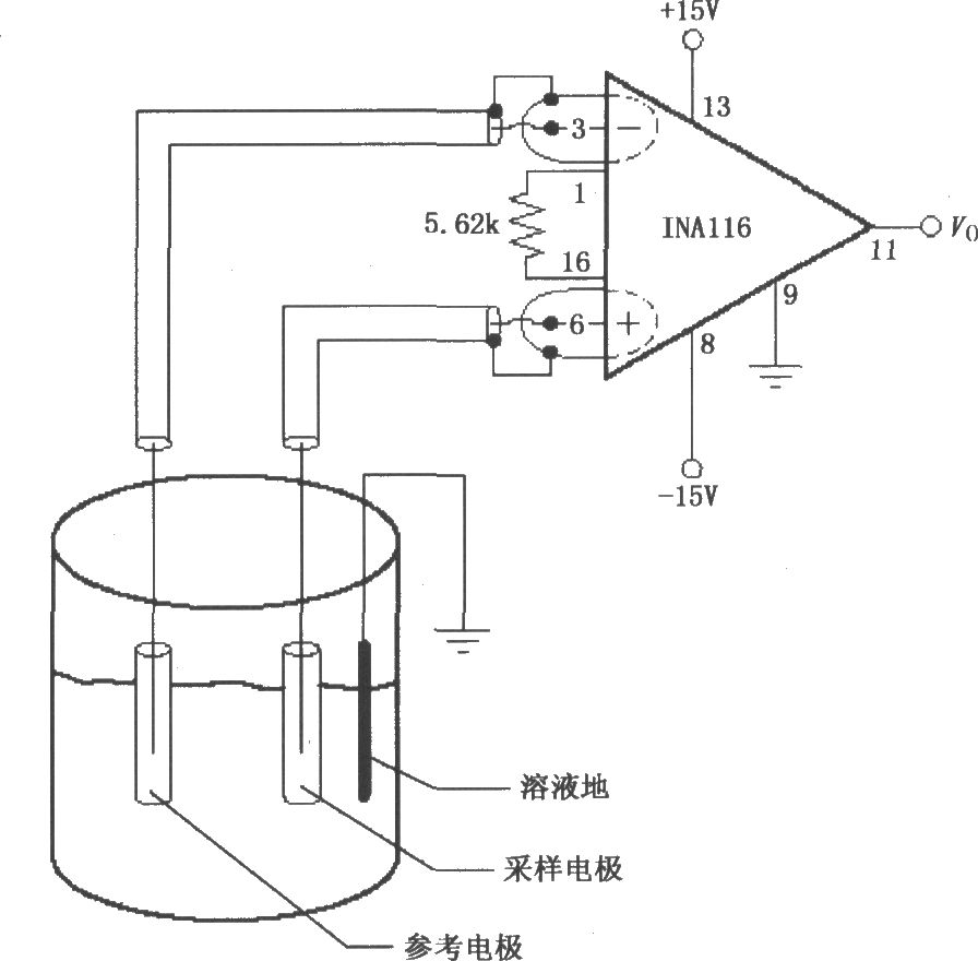 INA116构成的pH值或离子测量电路