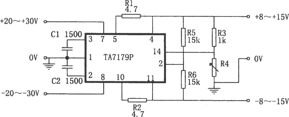 TA7179P構成的對稱型同步可調穩壓電源