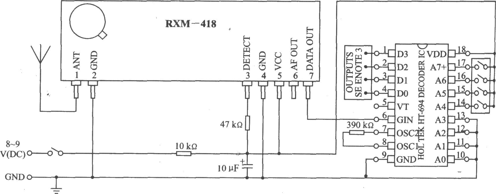 RXM-433/418-RM系列FM超外差式接收器模塊