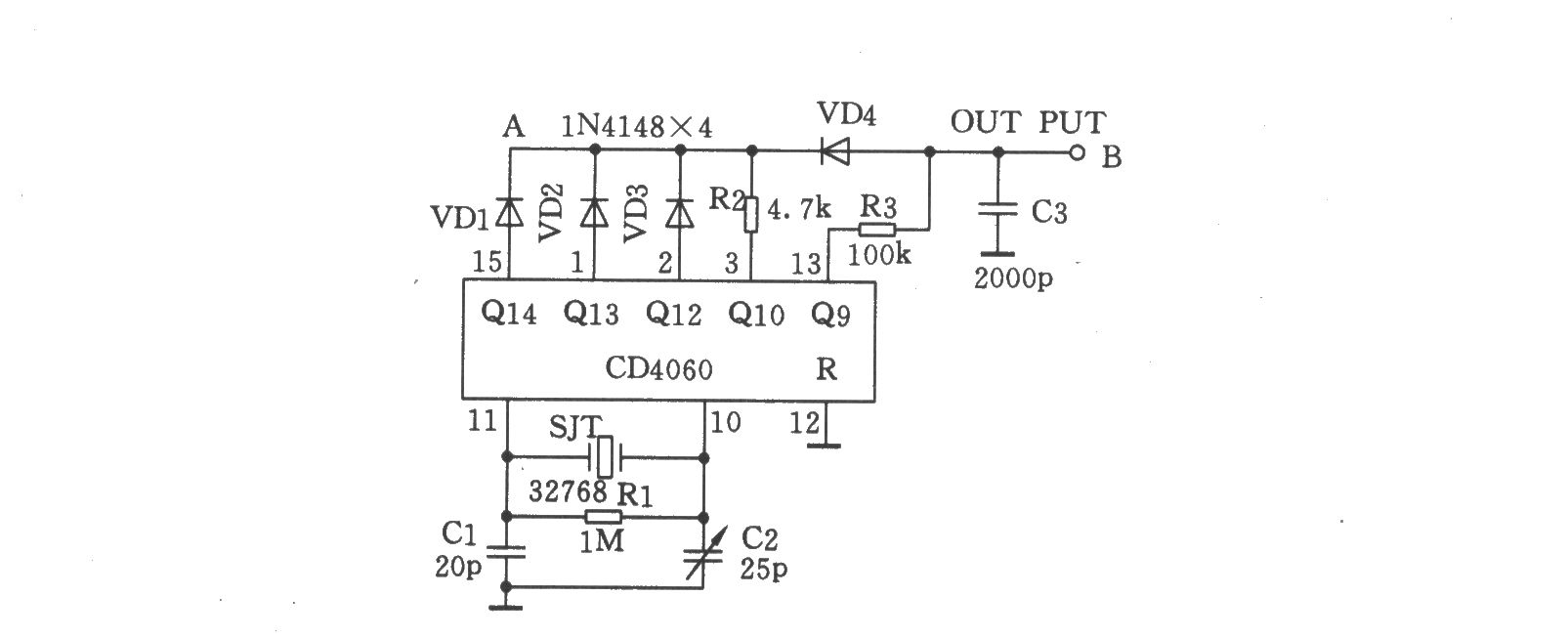 廉價(jià)高精度數(shù)字鐘時(shí)基振蕩電路