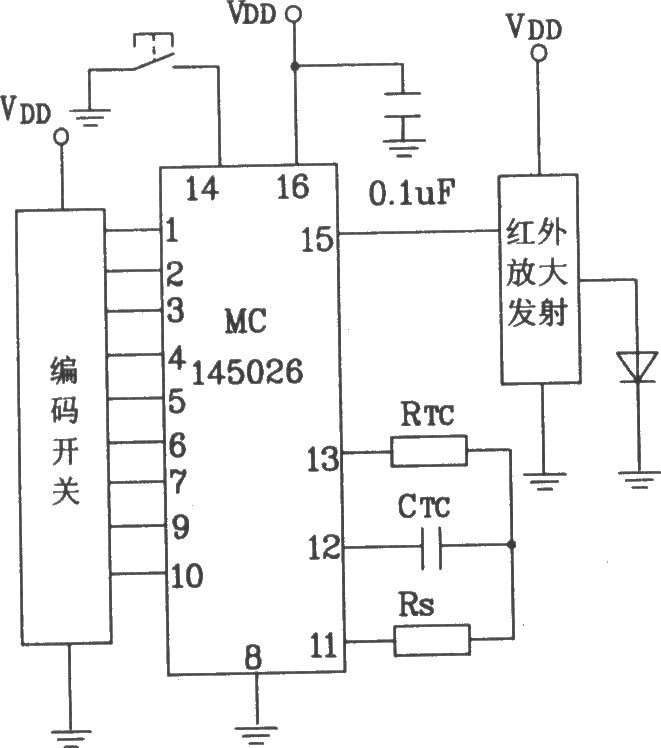 MC145026/145027構(gòu)成紅外發(fā)射、接收電路圖