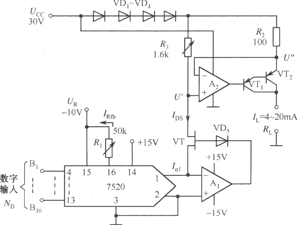 程控電流源電路(7520DAC)