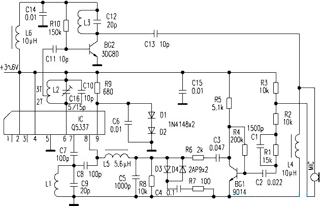 自制教學用調(diào)頻無線話筒電路