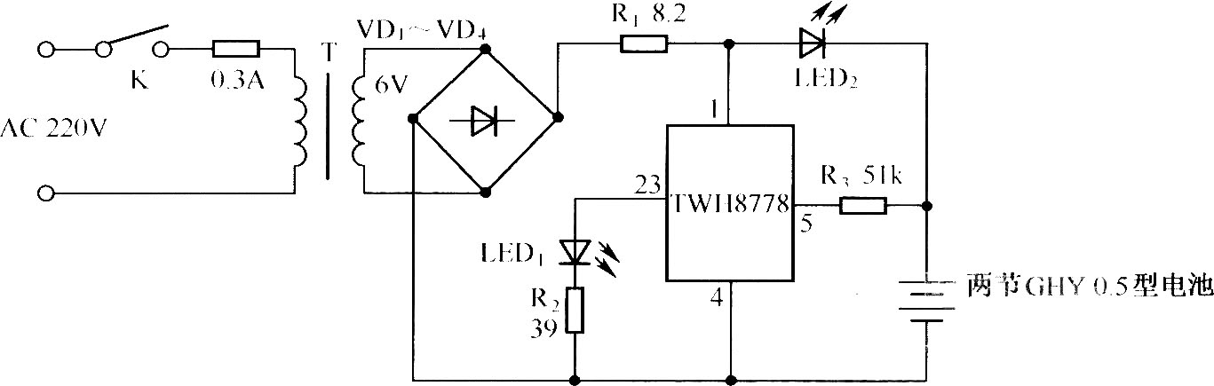 簡單鎘鎳電池自動充電器電路(二)