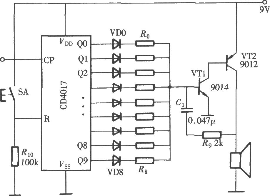 由CD4017構(gòu)成的電子八音盒電路