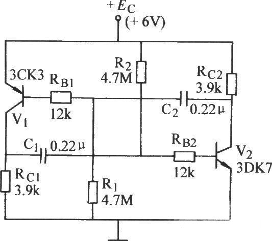 互補管自激多諧振蕩器電路