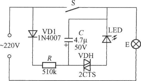 閃爍發(fā)光指示的電燈開關電路