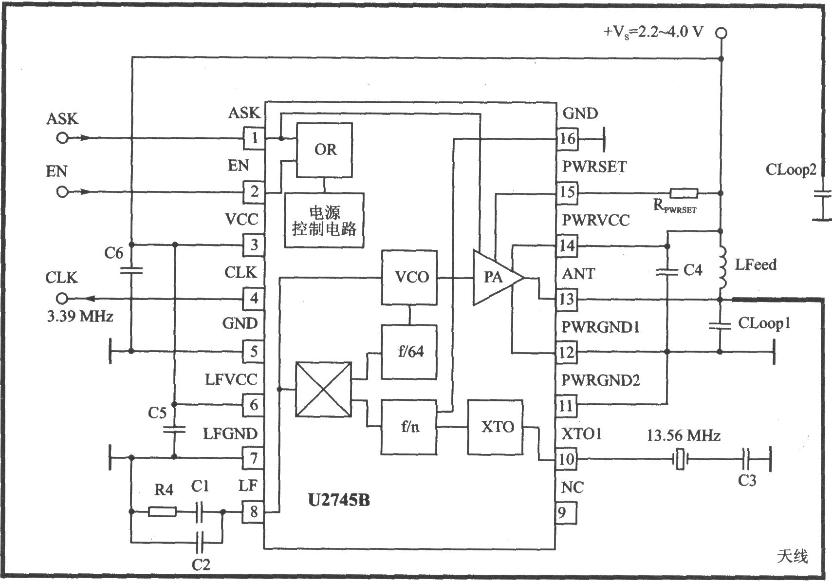 U2745B ASK 440～310 MHz發(fā)射器