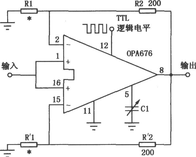 使用OPA676的增益可编程放大电路