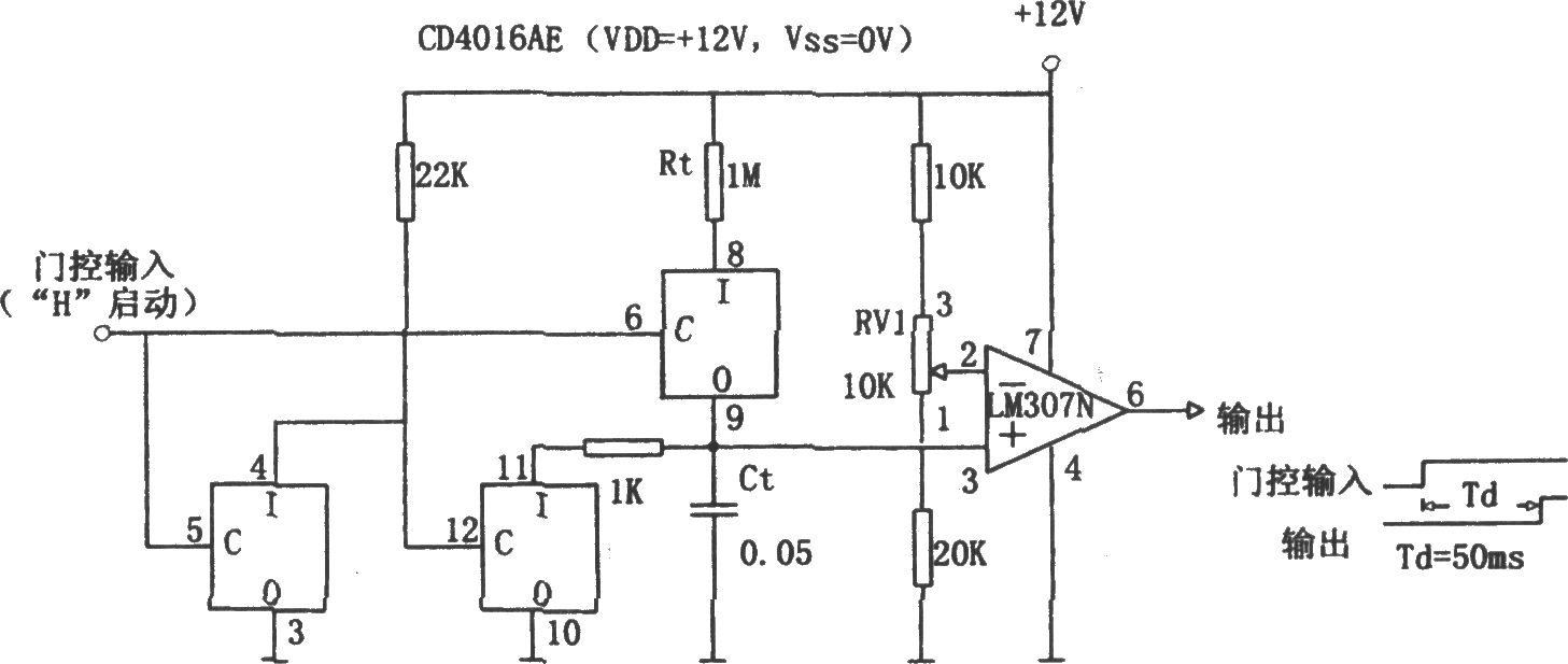 高精度延遲定時器(CD4016AE、LM307N)