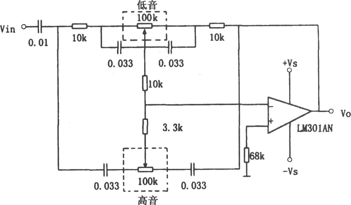 LM301AN構(gòu)成的音調(diào)控制電路