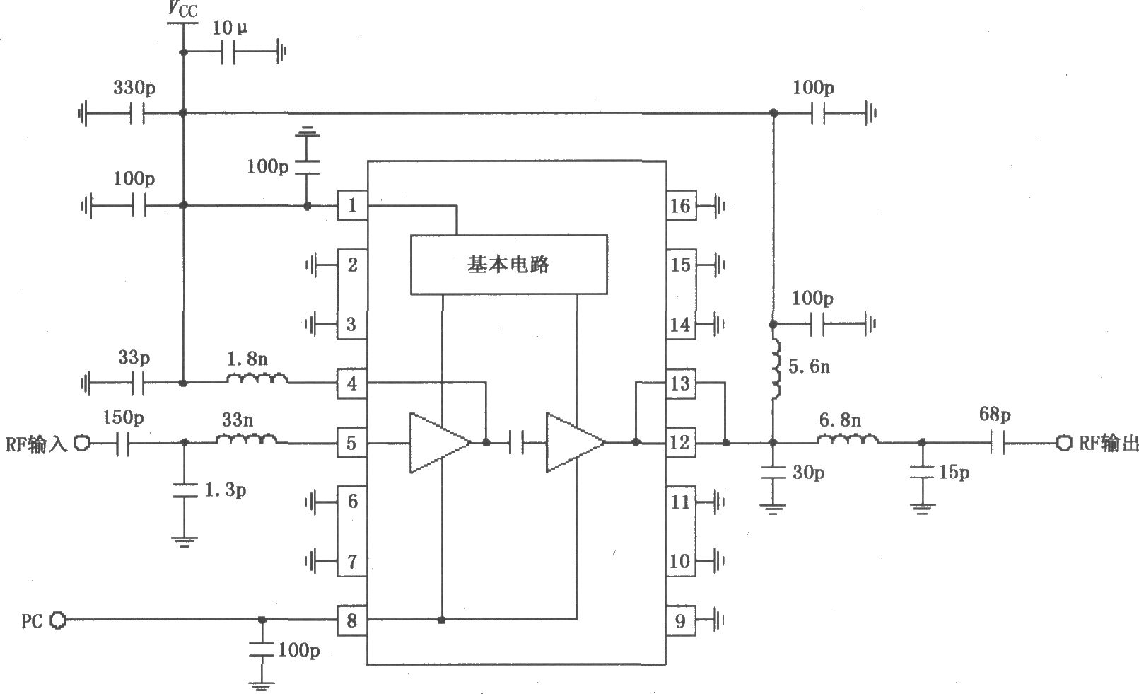 由RF2104構(gòu)成的420MHz中功率放大器原理電路