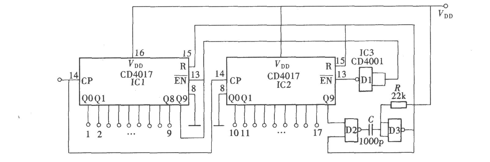 用CD4017组成1～17进制计数器之二