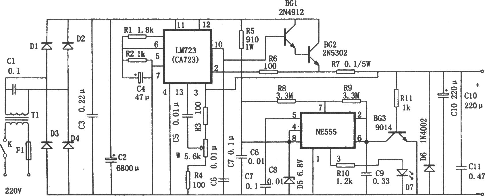 1.25～27V的可調電源(NE555、LM723)