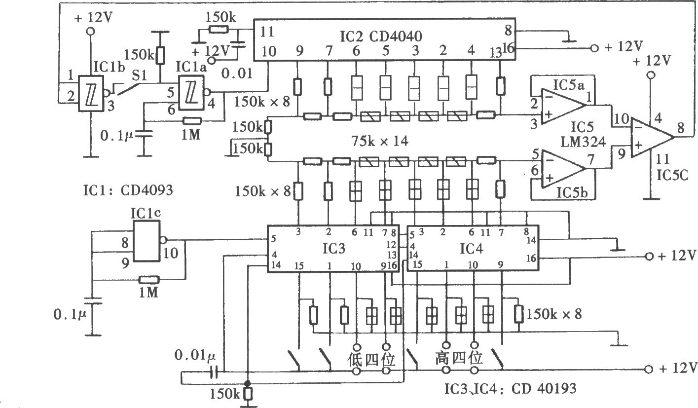 任意数脉冲选取电路之一(CD40193、LM324、CD4040)