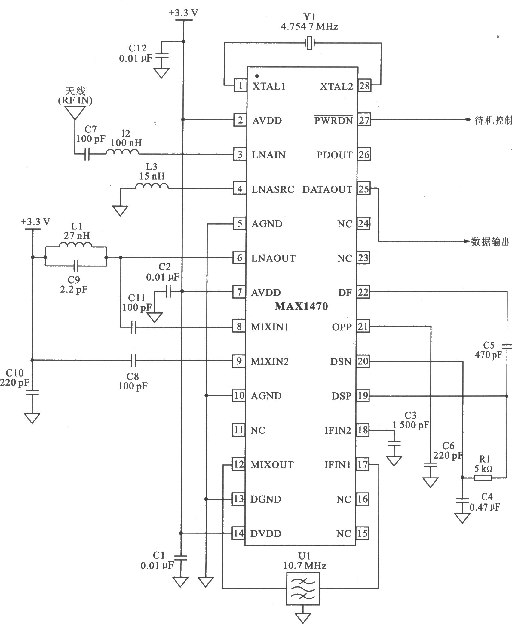 MAXl470 ASK 500～300 MHz超外差式接收器