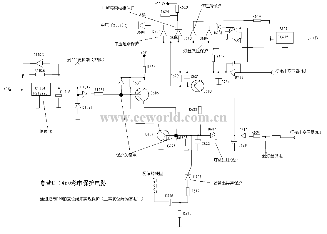 夏普C-1460彩電保護電路