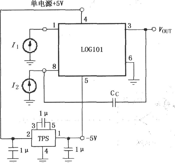 对数与对数比率放大器LOG101／104的单电源 5V供电工作电路