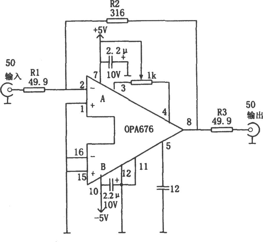 具有50Ω输入／输出阻抗的宽带视频放大器(OPA676)