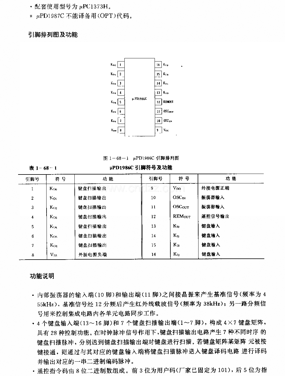 UPDl986C (电视机和录像机)红外线遥控发射电路