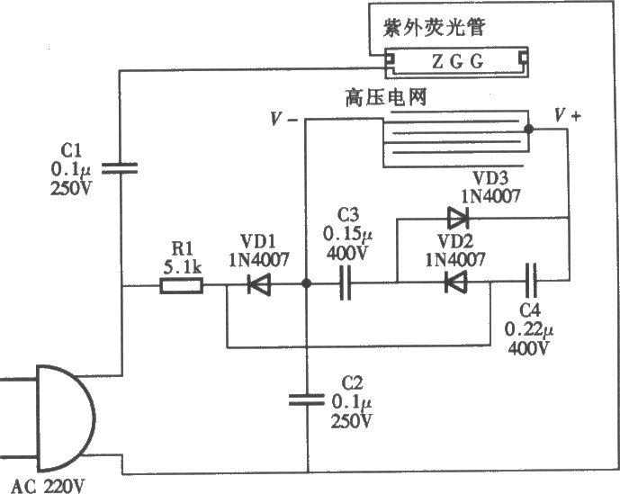 美之杰牌MWQ-A型單管滅蚊燈電路