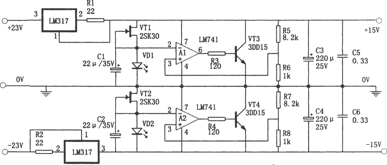 LM317構成的恒流并聯穩壓電源