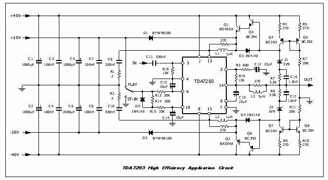 TDA7293高效G類放大器電路