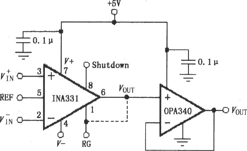 由OPA340構(gòu)成的INA331／332輸出緩沖電路