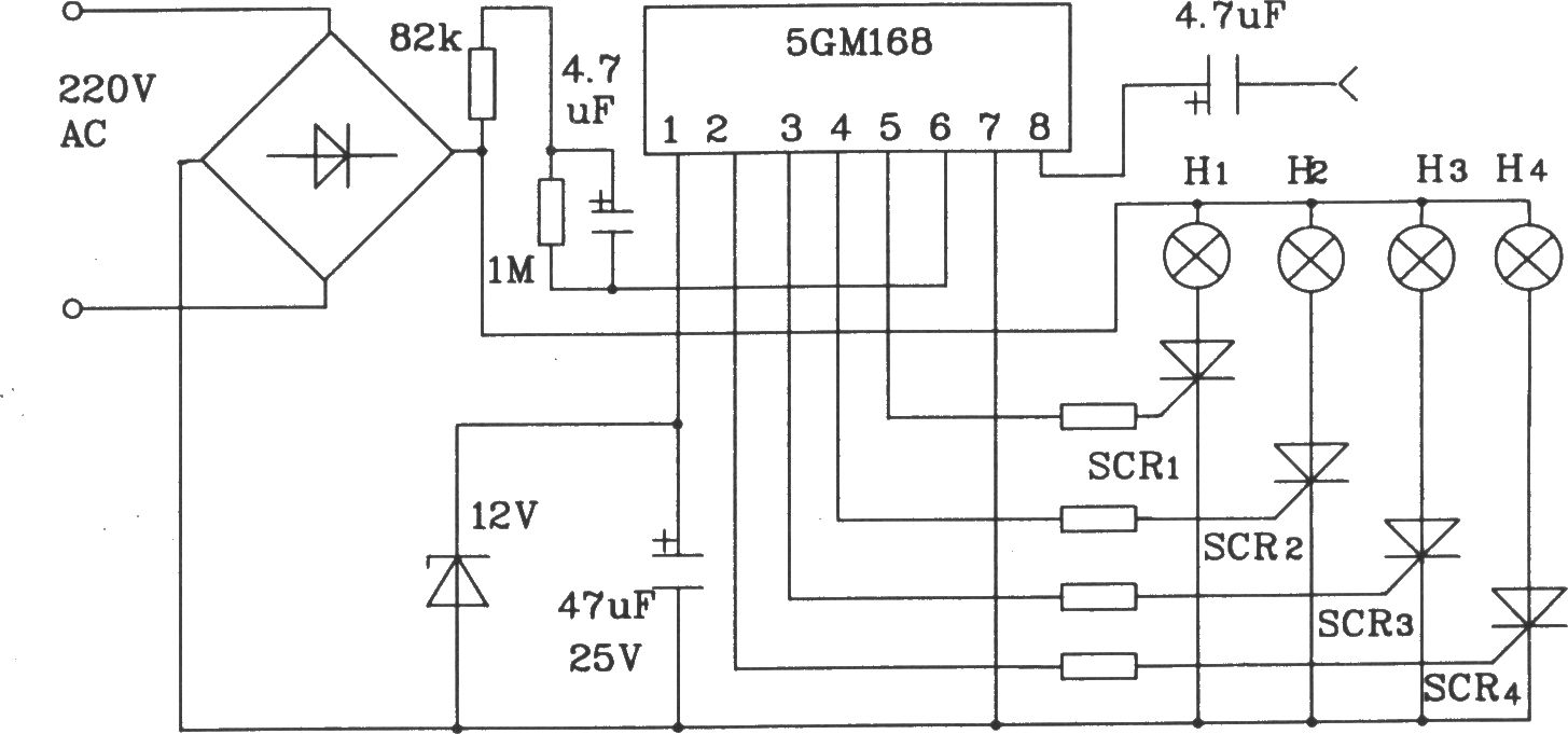 5G168節(jié)日彩燈控制集成電路典型應(yīng)用電路