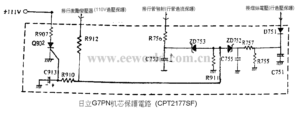 日立CPT2177SF彩電保護電路